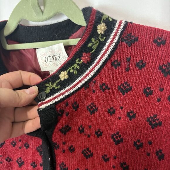 Jenny Red Acrylic Blend Floral Beaded Embroidered Button-Up Cardigan Size M - Picture 3 of 9